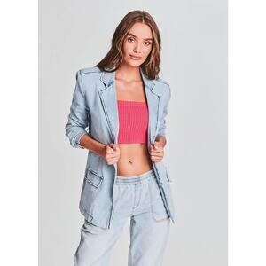 SER.O.YA Cotton Blend Beckett Notched Lapel Denim Blazer Blue Women's Size M